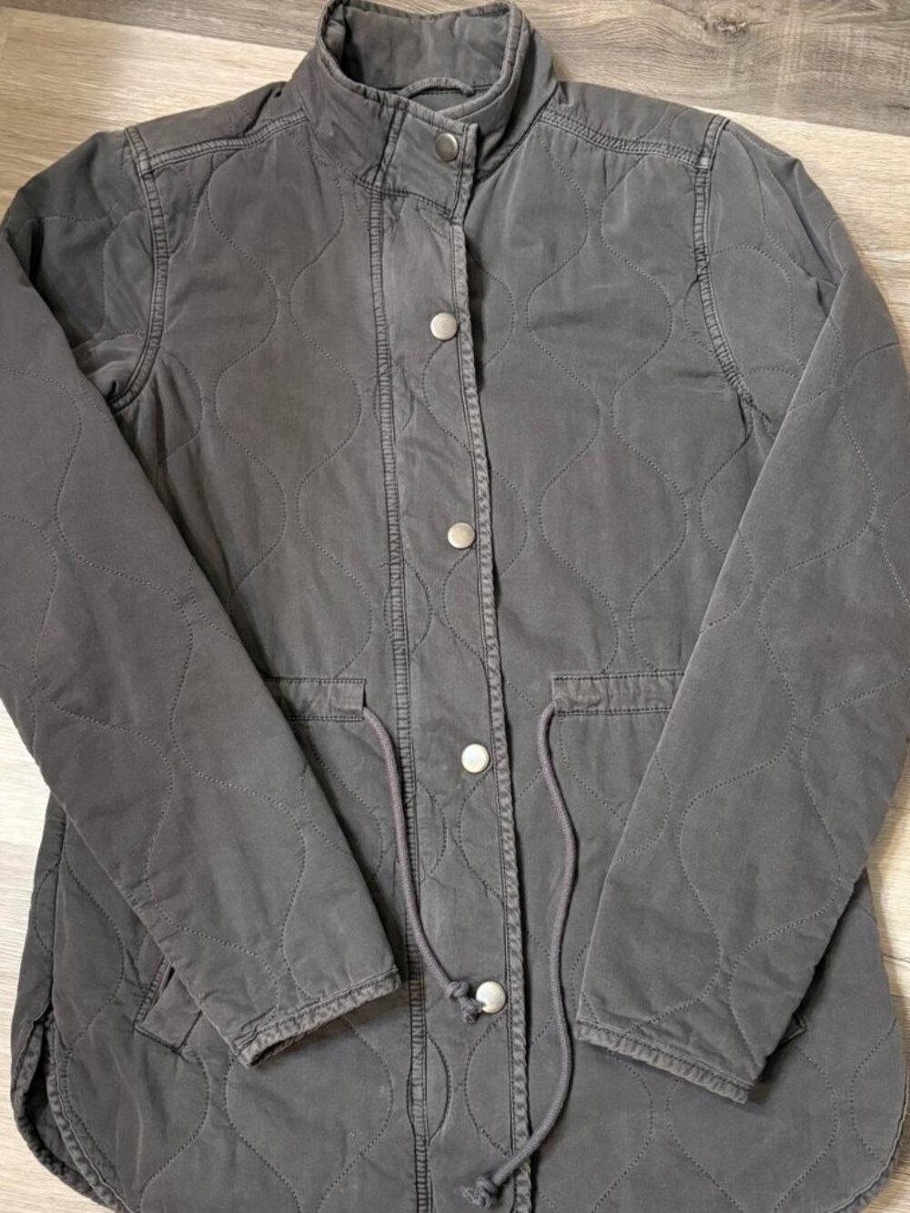 Grey Quilted Drawstring Waist Winter Jacket